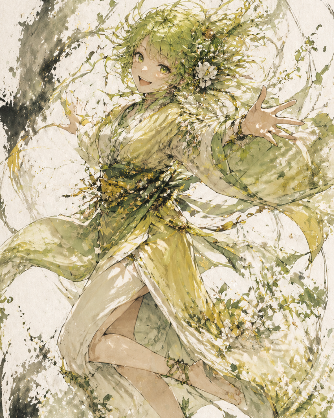 KAMIYO Episode 14 – Ikuguhi-no-Kami, goddess of blooming flowers and seasonal beauty, Japanese mythology illustration