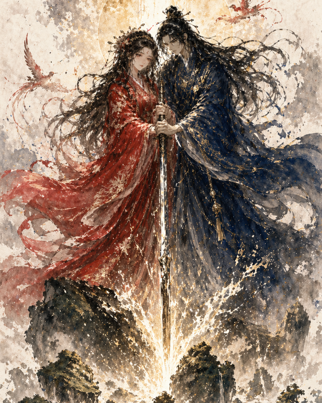 KAMIYO Episode 23 – Izanagi and Izanami creating the Japanese Archipelago with Amenonuboko, Japanese mythology illustration