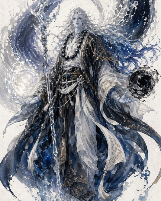KAMIYO Special Owatatsumi Episode 1 – Owatatsumi-no-Kami descending to the ocean abyss to found Watatsumi-no-Miya, Japanese mythology illustration