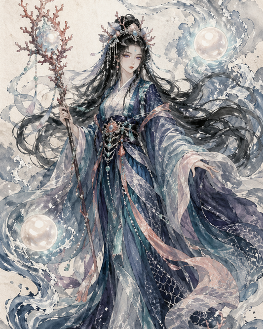 KAMIYO Special Owatatsumi Episode 2 – Toyotama-bime, pearl princess of the sea palace Watatsumi-no-Miya, Japanese mythology illustration