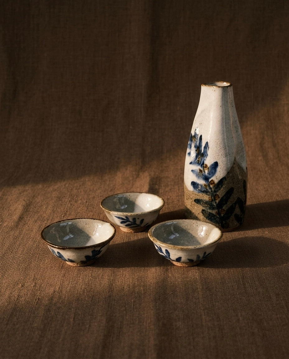 Kyoto Ware Sake Set by Master Rokubei Kiyomizu VI