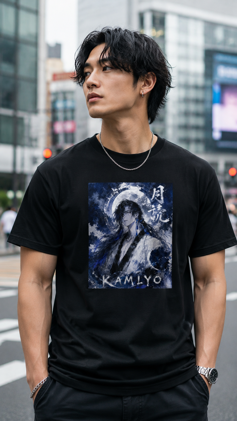 TSUKUYOMI Character Graphic T-shirt - Black