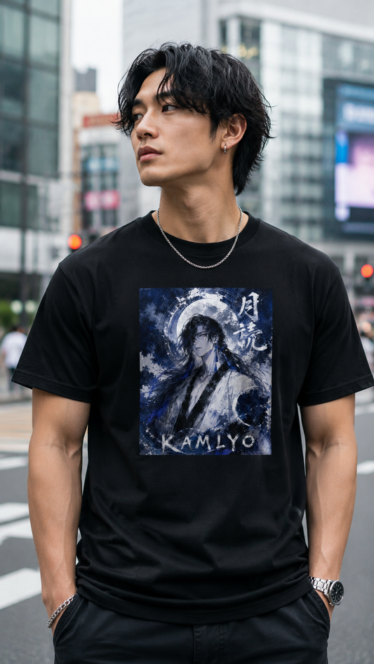 TSUKUYOMI Character Graphic T-shirt - Black