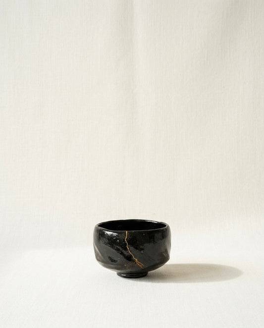 Kintsugi Black Raku Tea Bowl by Shoraku Sasaki