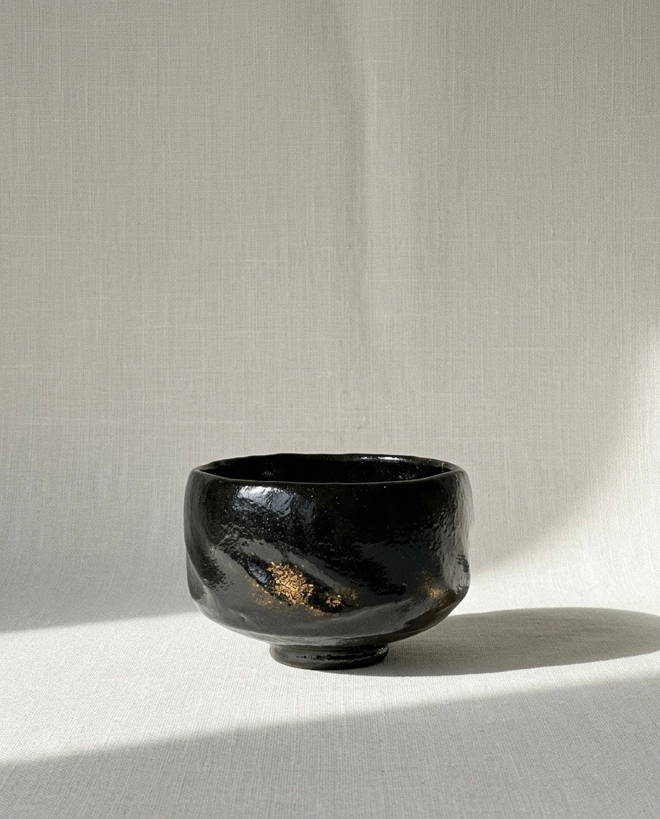 Kintsugi Black Raku Tea Bowl by Shoraku Sasaki