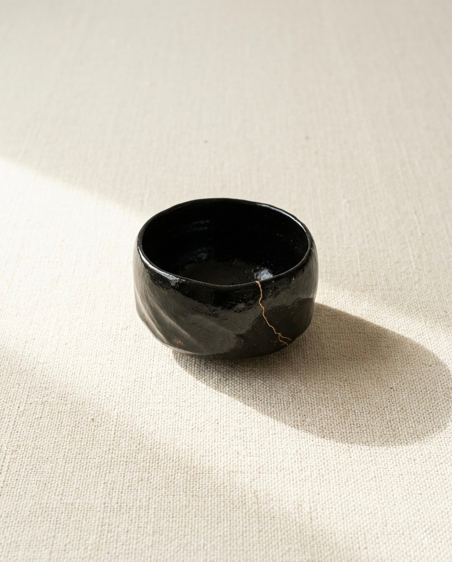 Kintsugi Black Raku Tea Bowl by Shoraku Sasaki