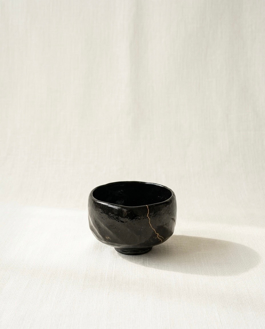 Kintsugi Black Raku Tea Bowl by Shoraku Sasaki